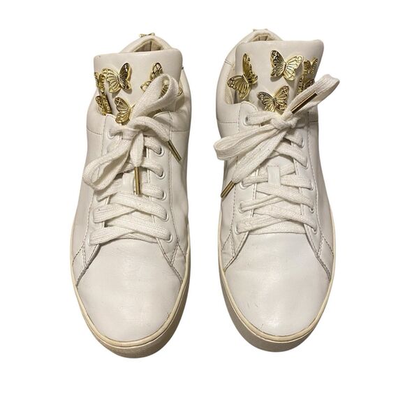 Mihael Kors Mindy Sneakers 9.5 EU 40 Butterflies Leather White Lace Up Designer - Picture 2 of 12